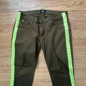 Hudson Jeans Olive Green With Lime Green Side Stripe
